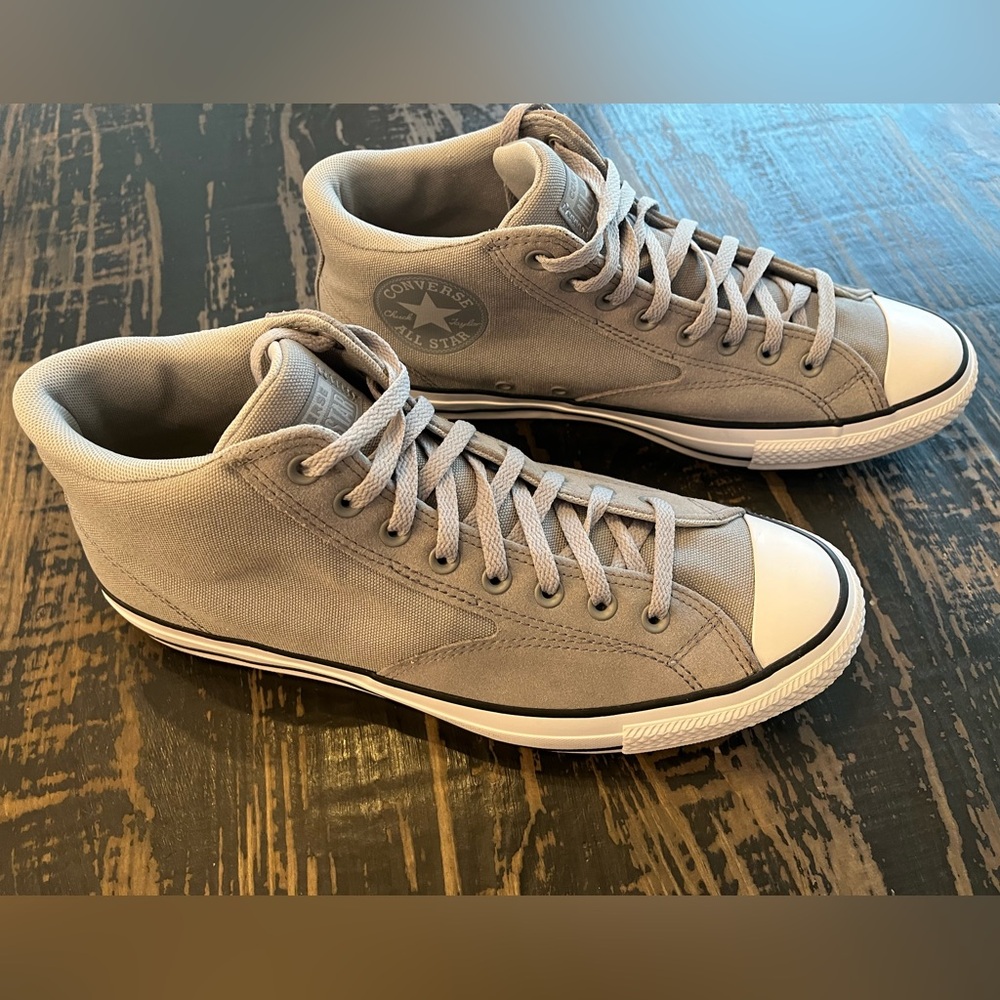Converse All Star Chuck Taylor Gray & White High Top Canvas & Suede Sneakers - Picture 9 of 11